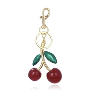 Cherry Keychain/Bag Charm with Gold & Green Accents